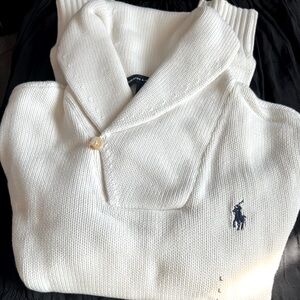 RALPH LAUREN Womens Size L Cream Knit Shawl Collar Sweater